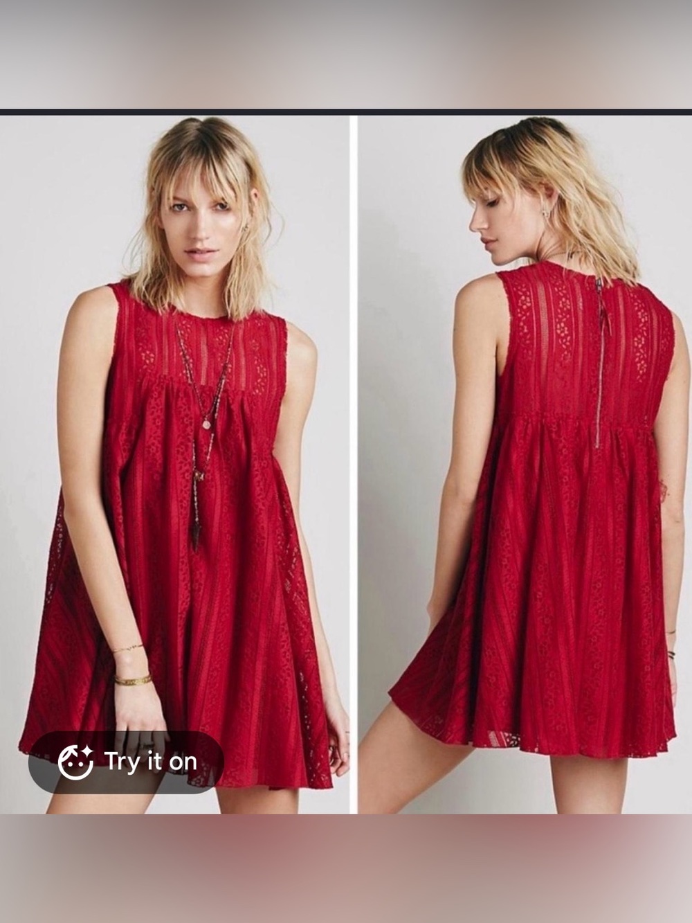 Free People Tu Es La Lace Swing Mini Dress Ruby Red Size XS